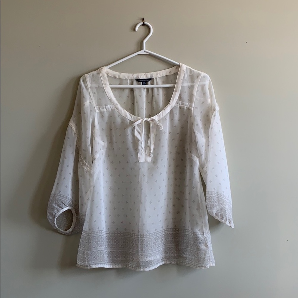 American Eagle Sheer Tunic Blouse with Ruffles
